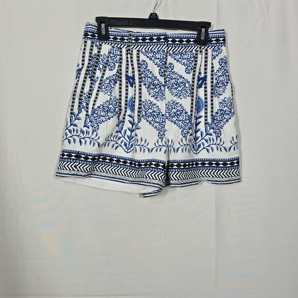 A Loves A Linen Blend Blue Floral Print High Rise Pleated Front Shorts Size 4 - Picture 1 of 6